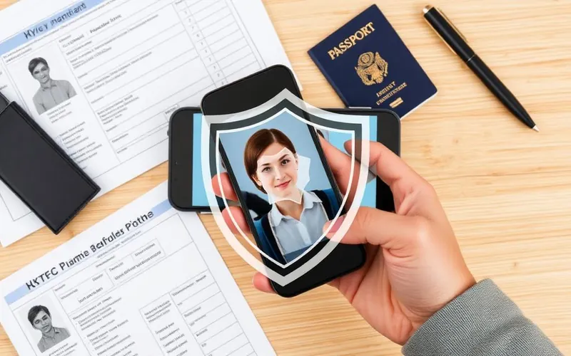 Documents de vérification KYC : passeport, selfie, smartphone